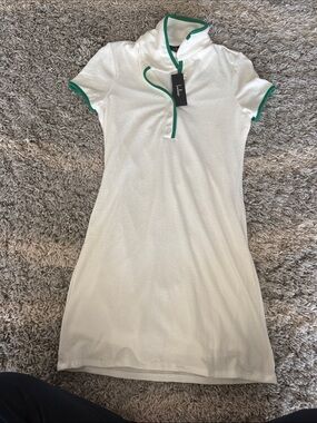 Women's White Terry Polo Dress with Green Trim